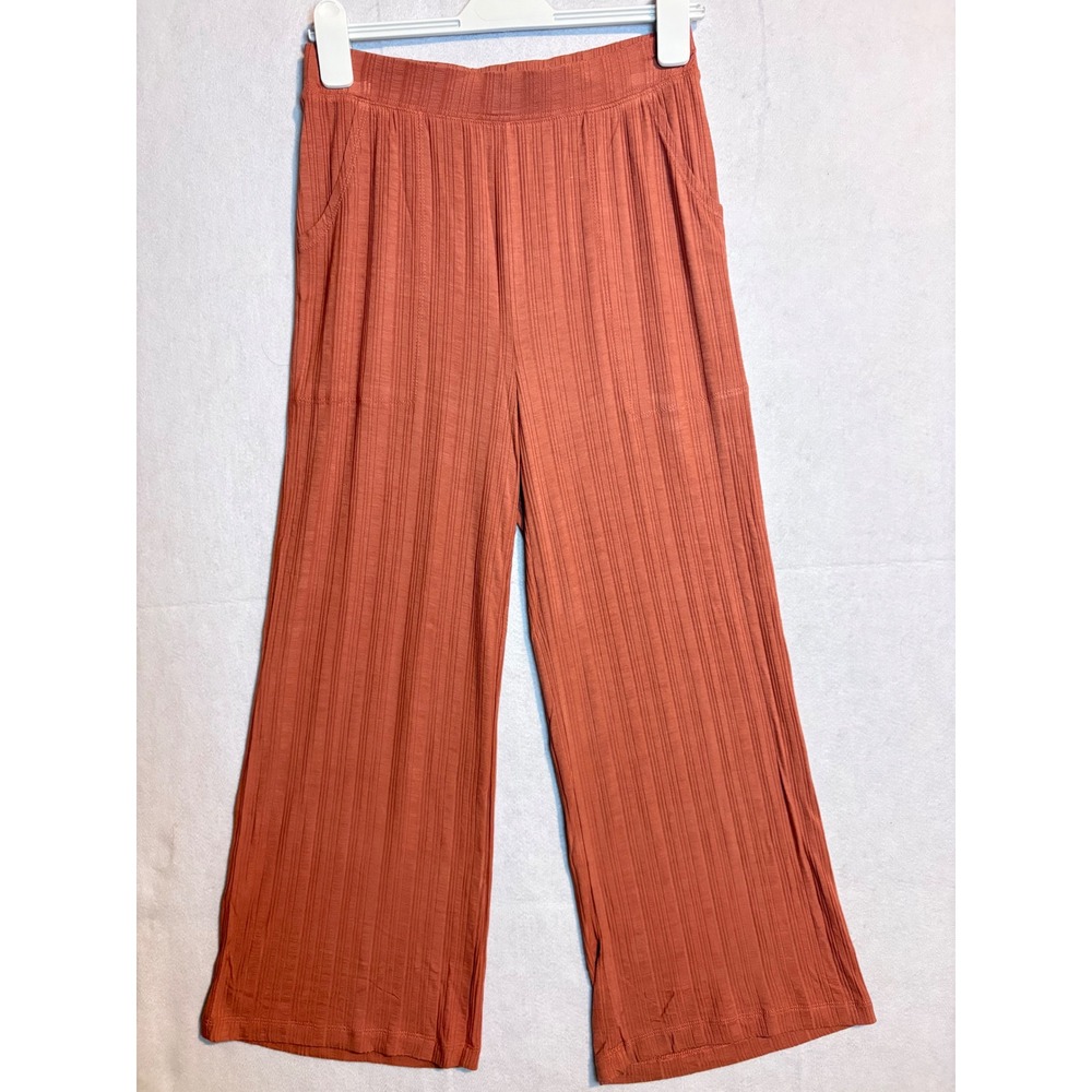 Free People FP Beach Ribbed Wide Leg Pants Terracotta Rustβ Small Made in USA